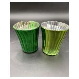 Vintage Green Ribbed Mercury Glass Votives Pair