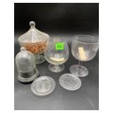 Vintage Glass Apothecary Jar Cup Plate & Cloche Lo