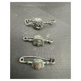 Three Antique Grand Tour Greek Theater Mask Pins