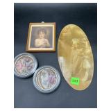 Antique Victorian Oval Portrait & Needlepoint Art