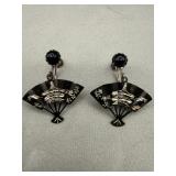 Sterling Silver Japanese Damascene Fan Earrings 3.