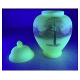 Fenton Log Cabin Custard Glass Ginger Jar Signed D