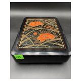 Vintage Japanese Black Lacquerware Peony Suzubako