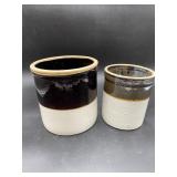 Antique Two-Tone Stoneware Crocks Pair
