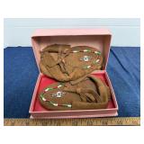 Vintage Infant Beaded Leather Moccasins In Box