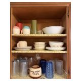 Assorted Melamine, Pyrex & Glassware Cabinet Lot