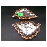 Vintage Marigold Carnival Glass Leaf Dishes Set