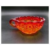 LE Smith Amberina Glass Quintec Handled Nappy Bowl