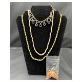 Vintage Yellow Glass Bead Macrame Circle Necklace