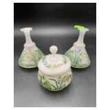 Antique French Bristol Glass Dresser Set 3pc
