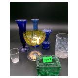 Assorted Green, Cobalt & Clear Colored Glassware