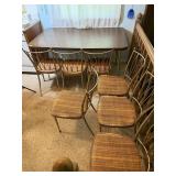 Faux Wood Laminate Dining Table with Seven Chairs