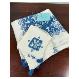 Vintage Blue Woven Tablecloth & Napkin Set
