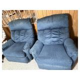 Pair of Blue Corduroy Reclining Armchairs