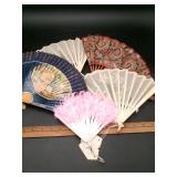 Assorted Lace, Paisley & Pink Feather Hand Fan Lot