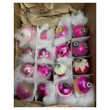 Fuchsia Pink Mercury Glass Ornament Box Lot