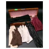 Women's Dress Gloves & Wood Glove Box Lot