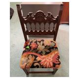 Carved Oak Dining Chair with Floral Tapestry Seat