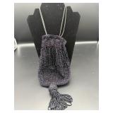 Vintage Iris Glass Micro Beaded Tassel Reticule Pu