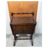 Antique Wooden Footed Sewing Box with Carry Handle