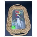 Vintage Mexican Feather Art Wicker Glass Serving T