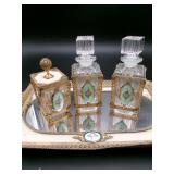 Ormolu Filigree Vanity Set & Mirror Tray - 4 Pcs