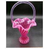 Fenton Cranberry Opalescent Spiral Optic Glass Bas