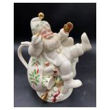 Lenox Holiday Santa Collection Skating Teapot In B