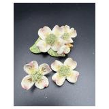 Vintage Hand Painted Bone China Dogwood Jewelry Se