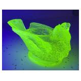 Yellow Vaseline Glass Bird with Seed Open Salt