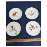 Four Peanuts Snoopy Winter Ceramic Dessert Plates