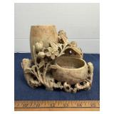 Carved Soapstone Floral Double Vessel Figurine