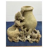 Carved Soapstone Floral Double Vase Figurine