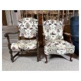Pair of Wooden Accent Armchairs with Tapestry Upho