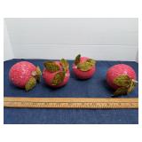 Four Sugared Beaded Pink Apple Ornaments