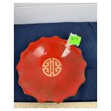 Vintage Red Enamel Shu Asian Motif Trinket Bowl