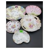 Vintage Hand Painted Floral Porcelain Bowls & Plat