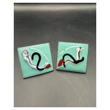 intage Mid Century Enamel Copper Aqua Square Earri