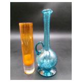 Hand Blown Blue Swirl Cruet & Amber Vase Lot