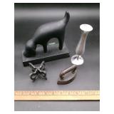 Minimalist Dog Statue & Metal Tabletop Lot - 4 Pcs