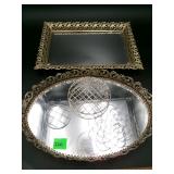 Mirrored Vanity Trays & Metal Flower Frogs Lot