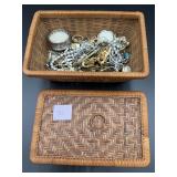 Vintage Costume Jewelry Lot Woven Lidded Basket