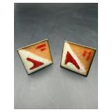 Vintage Mid Century Enamel Copper Geometric Earrin