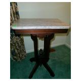 Marble Top Inlaid Pedestal Accent Table