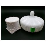 Anchor Hocking & Fenton Milk Glass Lidded Dish Lot