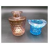 Fenton Blue Glass Top Hat & Amber Bud Vase Lot
