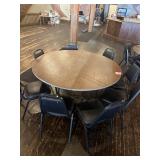 5' Round Folding Table w/ 8 Black Padded Chairs
