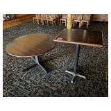 Two Wood and Metal Pedestal Tables