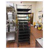 Tall Rolling Bun Pan Rack w/ Black Vented Trays