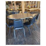5' Round Folding Table w/ 8 Black Padded Chairs